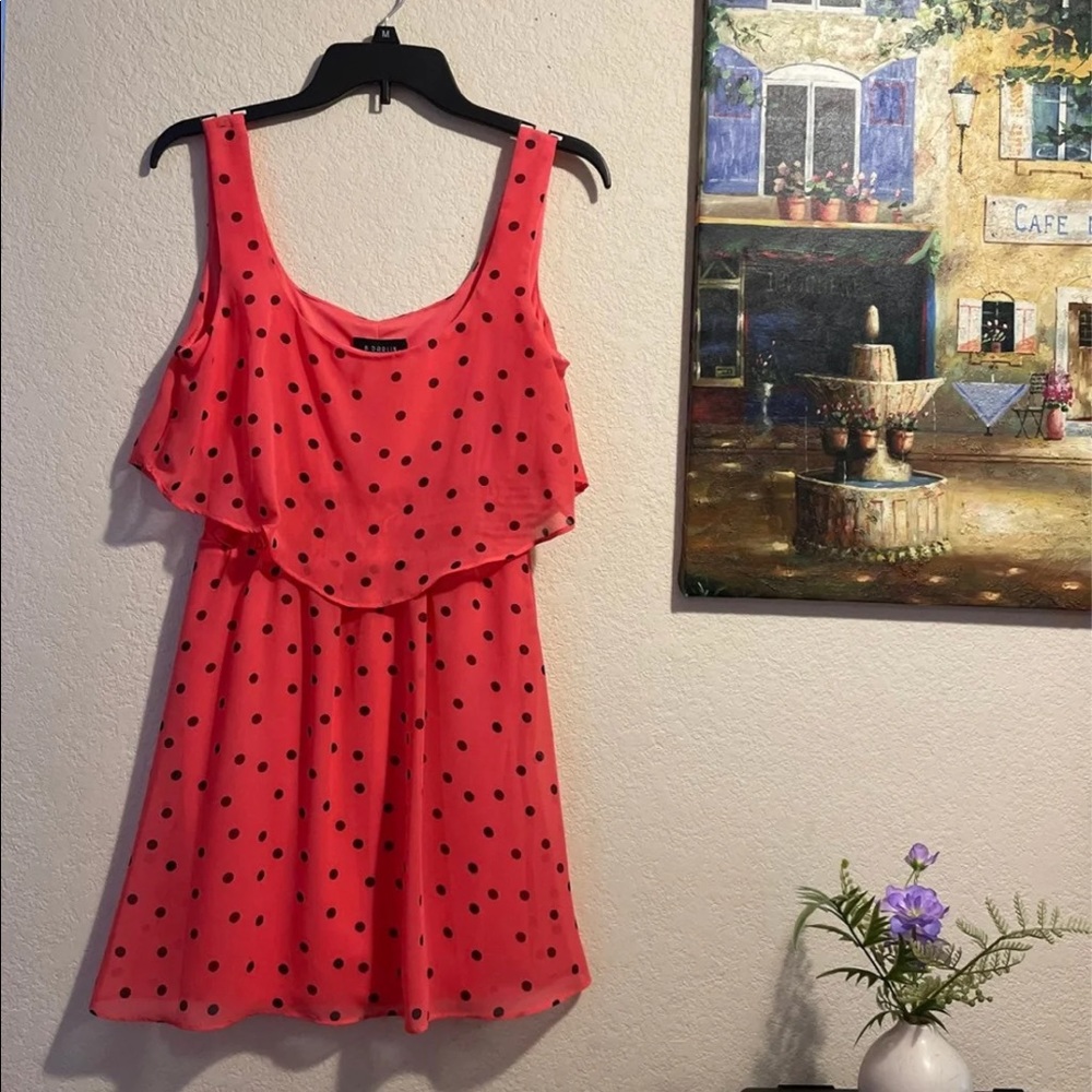 Coral Polka dot dress Size 7/8